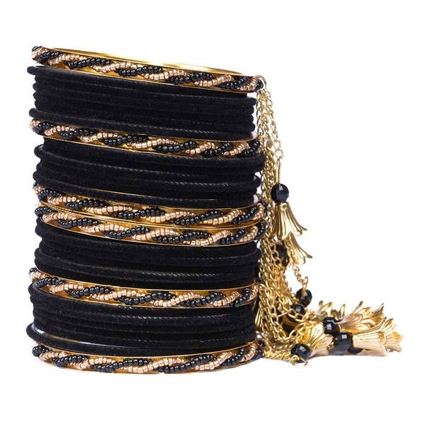 Fancy Metal Velvet Bangle Set Pack of 30