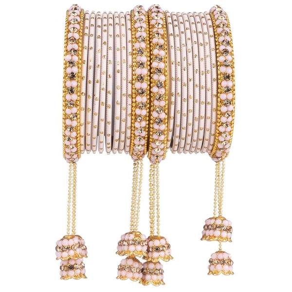 Designer Metal Bangles Set Beige Color With Beautiful Latkan