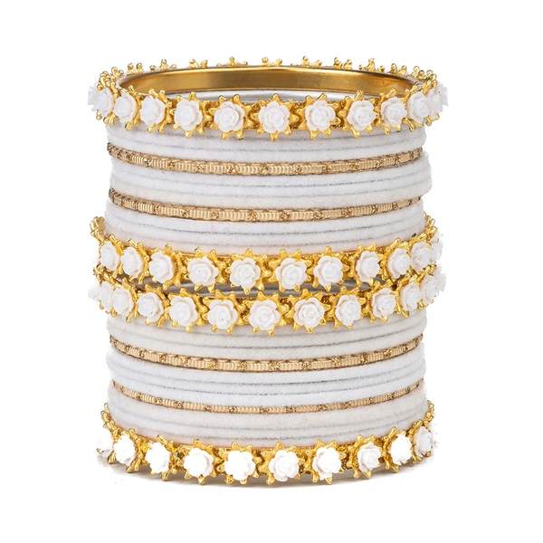 Elegant White Color Velvet Bangles Set Pack of 26