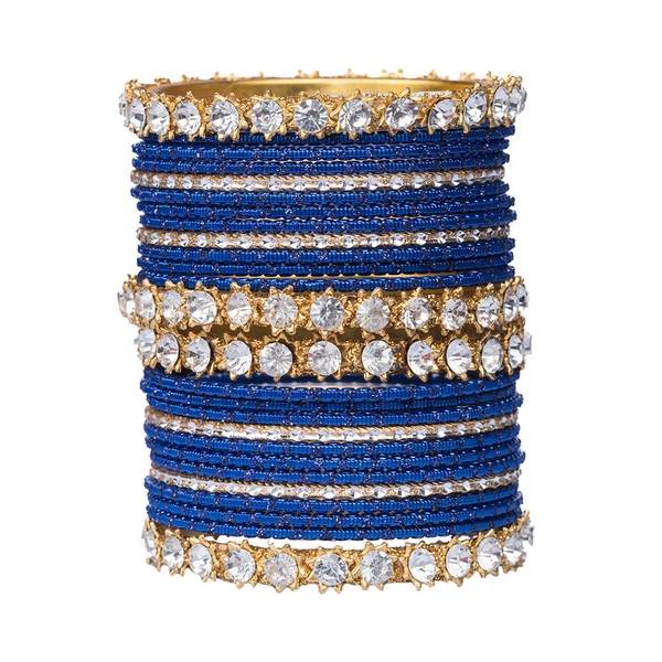 Golden and Blue Metal Bangles Set Pack of 26