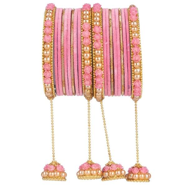 Shimmering Metal & Velvet Bangle Set for Women and Girls