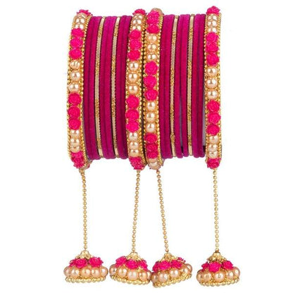 Metal and Velvet Latkan Bangles Set for Stylish Girls